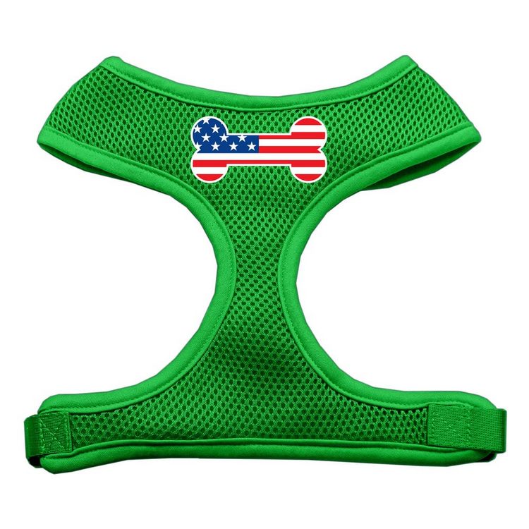 Bone Flag USA Screen Print Screen Print Mesh Pet Harness Emerald Green